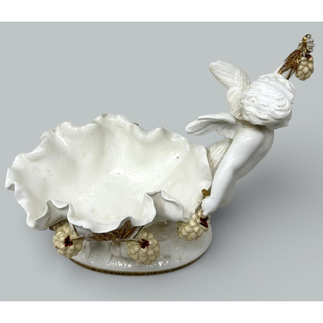Late 19th Century Antique English Moore Brothers Porcelain Cream Gilt Cherub Cacti Centerpiece 19c For Sale - Image 5 of 9