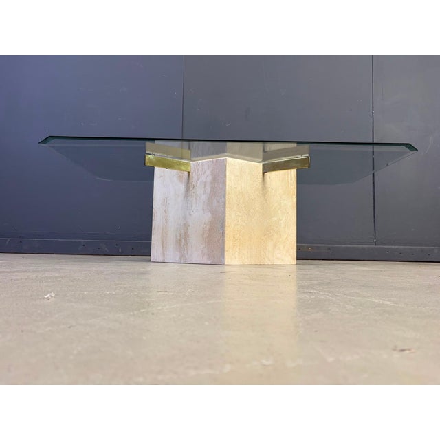 1980s Vintage Travertine and Brass Coffee Table from Artedi, 1980s For Sale - Image 5 of 10