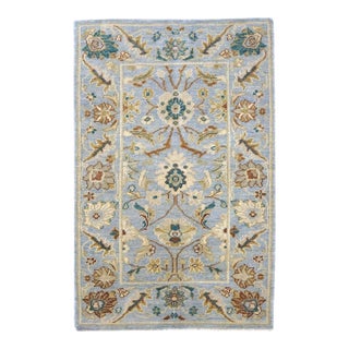 Afghan Sultanabad Wool 3x5 Grey, Ivory & Teal Handmade Area Rug #1143768 For Sale