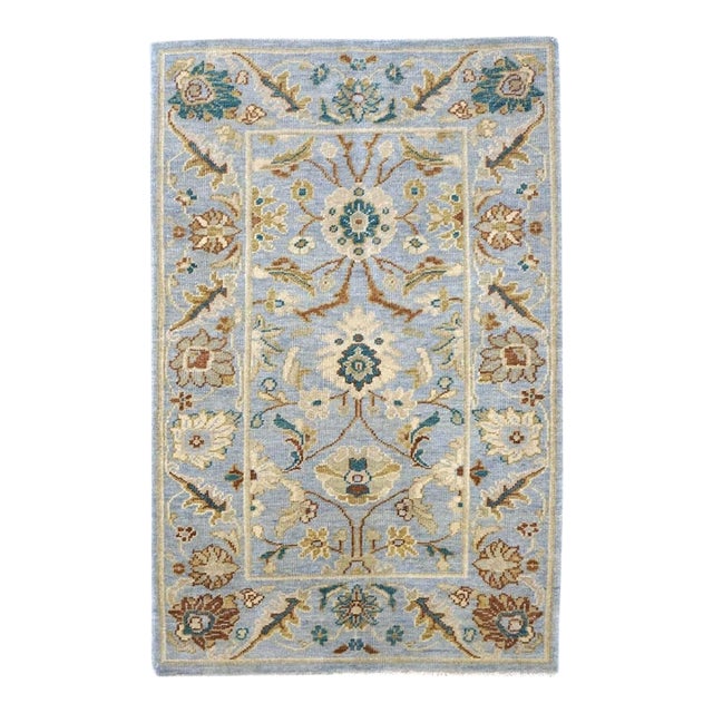 Afghan Sultanabad Wool 3x5 Grey, Ivory & Teal Handmade Area Rug #1143768 For Sale
