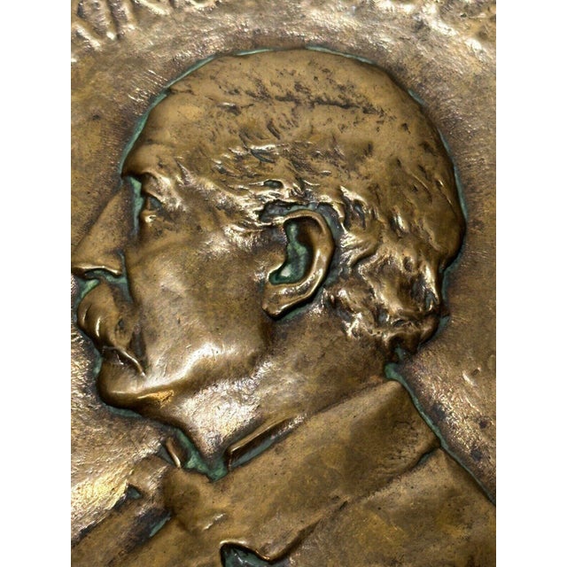 Victorian Rare 19th Century English Victorian Gilt Bronze Portrait Medallion Plaque, Charles Hopkins, 1895 For Sale - Image 3 of 17