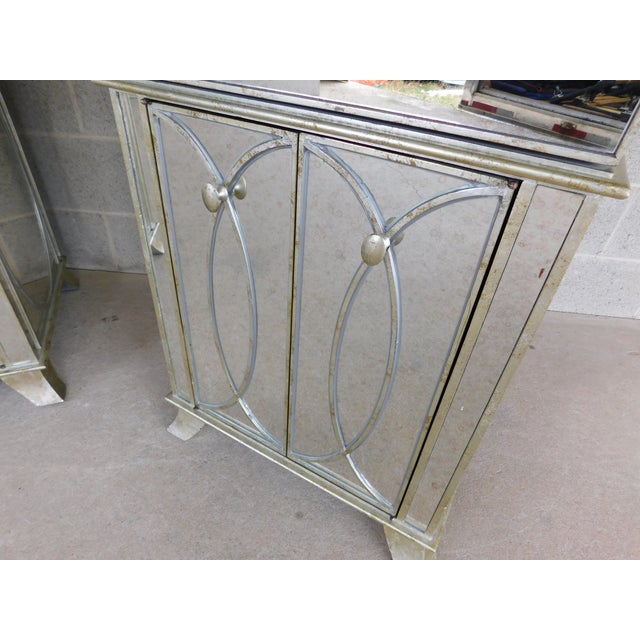 Silver Hollywood Regency Silver With Mirrored Paneling Nightstands - A Pair For Sale - Image 8 of 17