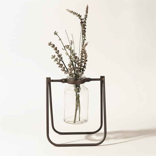 Brown Hanging Glass Jar Vase with Metal Stand (Set of 2) For Sale - Image 8 of 8