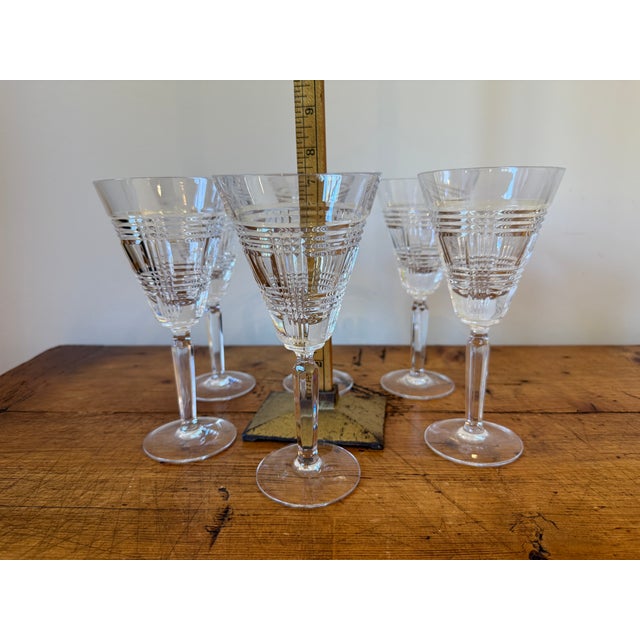 Ralph Lauren Late 20th Century Ralph Lauren Glen Plaid Crystal White Wine Glasses - Set of 6 For Sale - Image 4 of 7