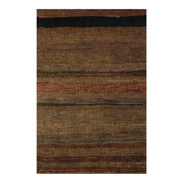 Rug & Kilim’s Modern Textural Rug in Rich Browns and Umber Stripes and Striae For Sale