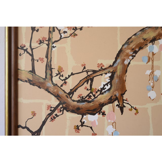 Vintage Japanese Botanical & Birds Triptych Paintings For Sale - Image 12 of 16