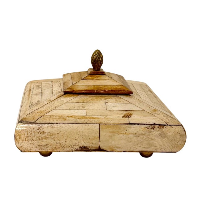 1970s Maitland Smith Style Bone Inlaid Box With Brass Finial For Sale - Image 10 of 13