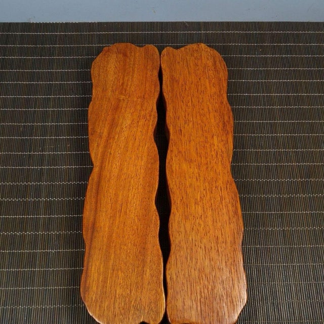 Pair of Carved Rosewood Paperweights With Lotus Leaf Motif - Asian Scholar's Objects For Sale - Image 4 of 9