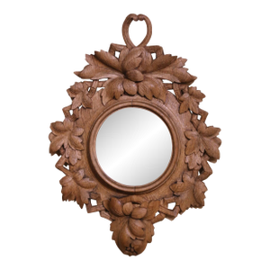 19th Century French Black Forest Carved Light Oak Mirror With Foliage Motifs