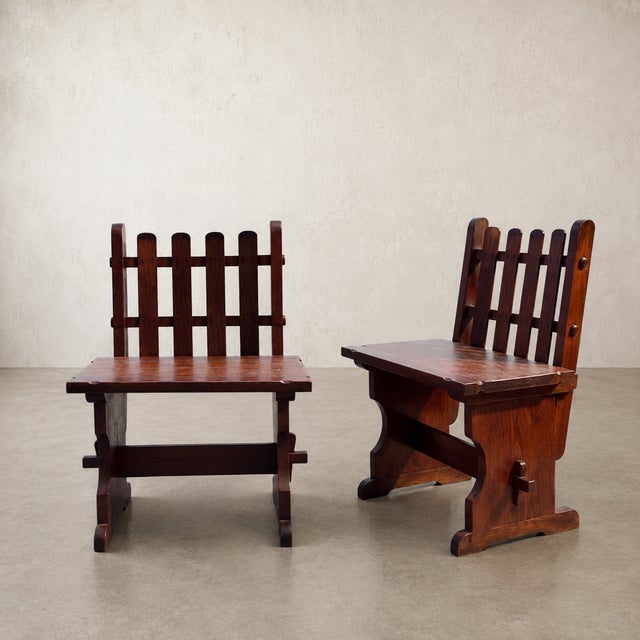 Brutalist Arts & Crafts Brutalist Handcrafted Mahogany Chairs, 1970s, Set of 2 For Sale - Image 3 of 12
