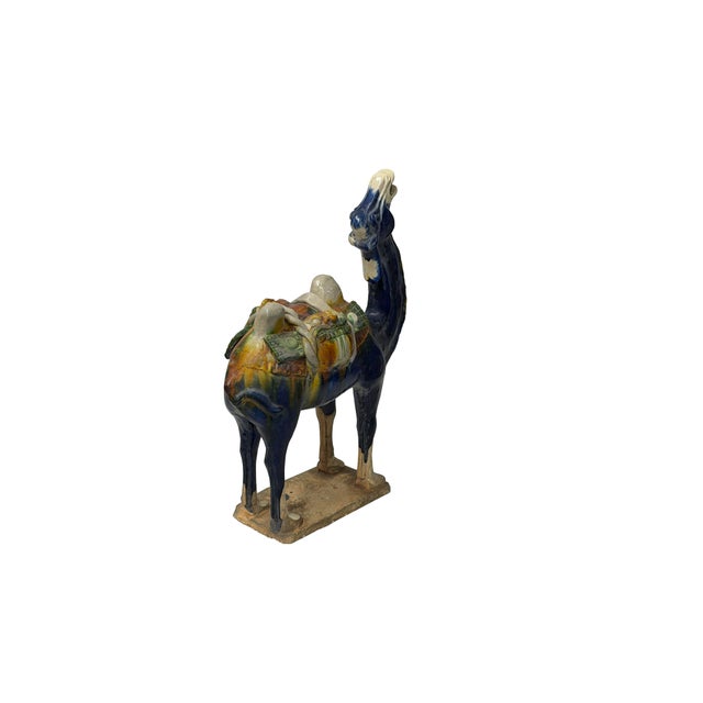 Oriental Ceramic Sancai Dark Blue Brown Beige Fengshui Artistic Camel Figure For Sale - Image 11 of 11