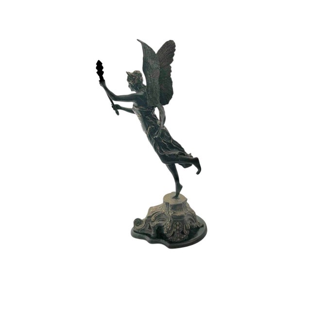 Black Winged Angel Statue Metal Goddess With Torch Sculpture Vintage Classic Decor For Sale - Image 8 of 9