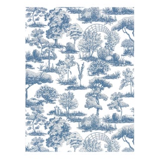 The House of Scalamandré Garden Toile Wallpaper, Indigo For Sale