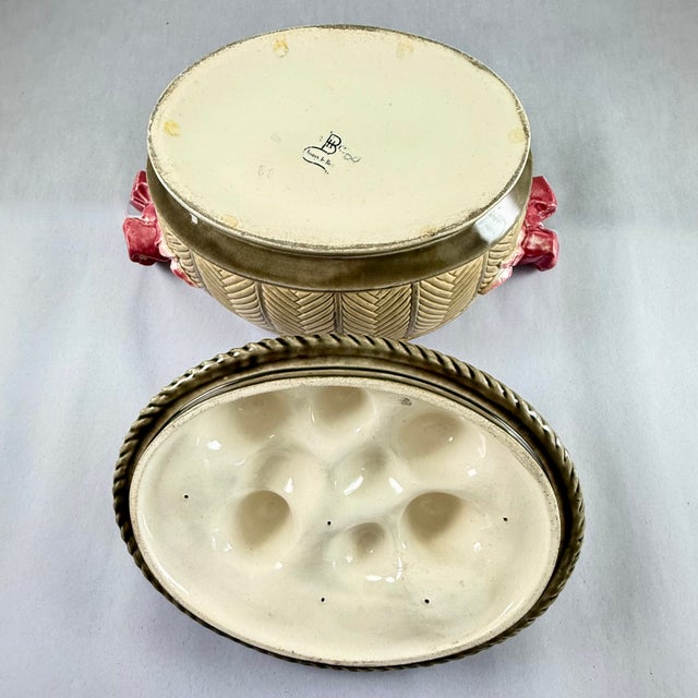 French Majolica Choisy Le Roi Egg Basket & Bows Lidded Tureen For Sale - Image 15 of 18