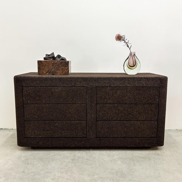 This striking vintage 6-drawer dresser is a rare find from the late 1970s to early 1980s, beautifully re-veneered in...