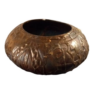 1970s Artist Signed Iridescent Enamel Raku Embossed Squat Vase For Sale