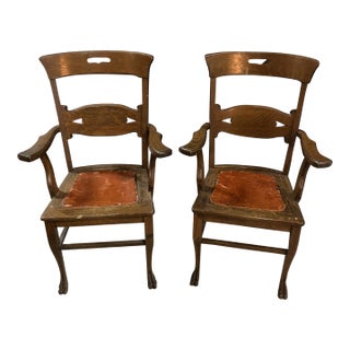 1970s Vintage Wooden Chairs With Leather Seats - a Pair For Sale