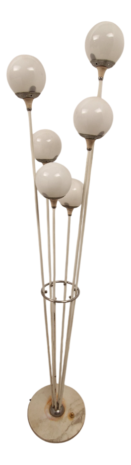 White Tree Floor Lamp in Chrome, Opal Spheres and White Marble Base from Stilnovo, 1950s