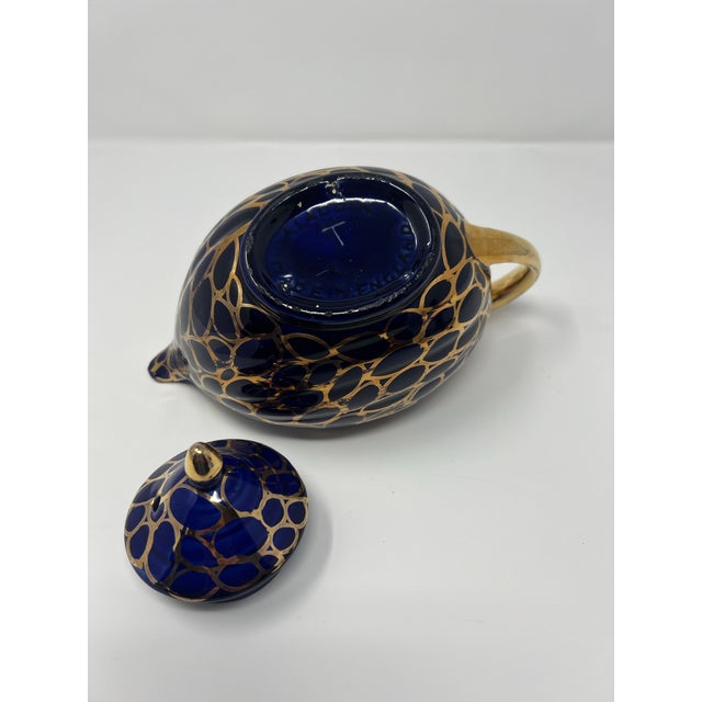 Vintage English “Aladdin” Cobalt Blue & Gilt Teapot, Mid-Century For Sale - Image 9 of 12