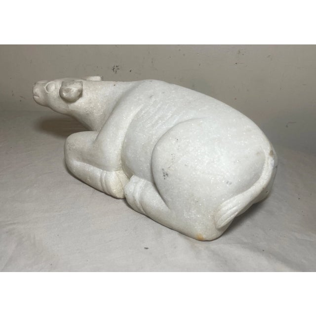 Heavy Antique Hand Carved Marble Stone Water Buffalo Animal Sculpture Statue For Sale - Image 9 of 13