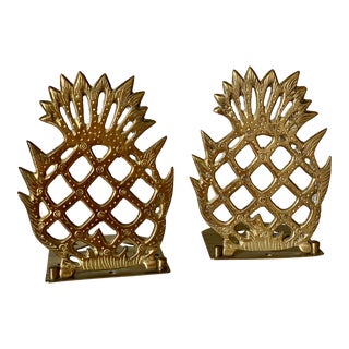 Mid 20th Century Brass Pineapple Bookends - a Pair For Sale