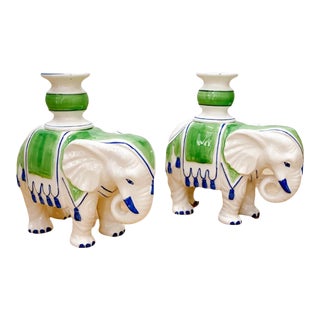 1970s Fitz & Floyd Elephant Candle Holders - a Pair For Sale