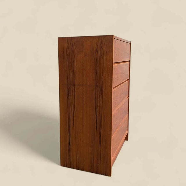1960s Danish Modern Teak Five-Drawer Tallboy Dresser, Made in Denmark For Sale - Image 10 of 10