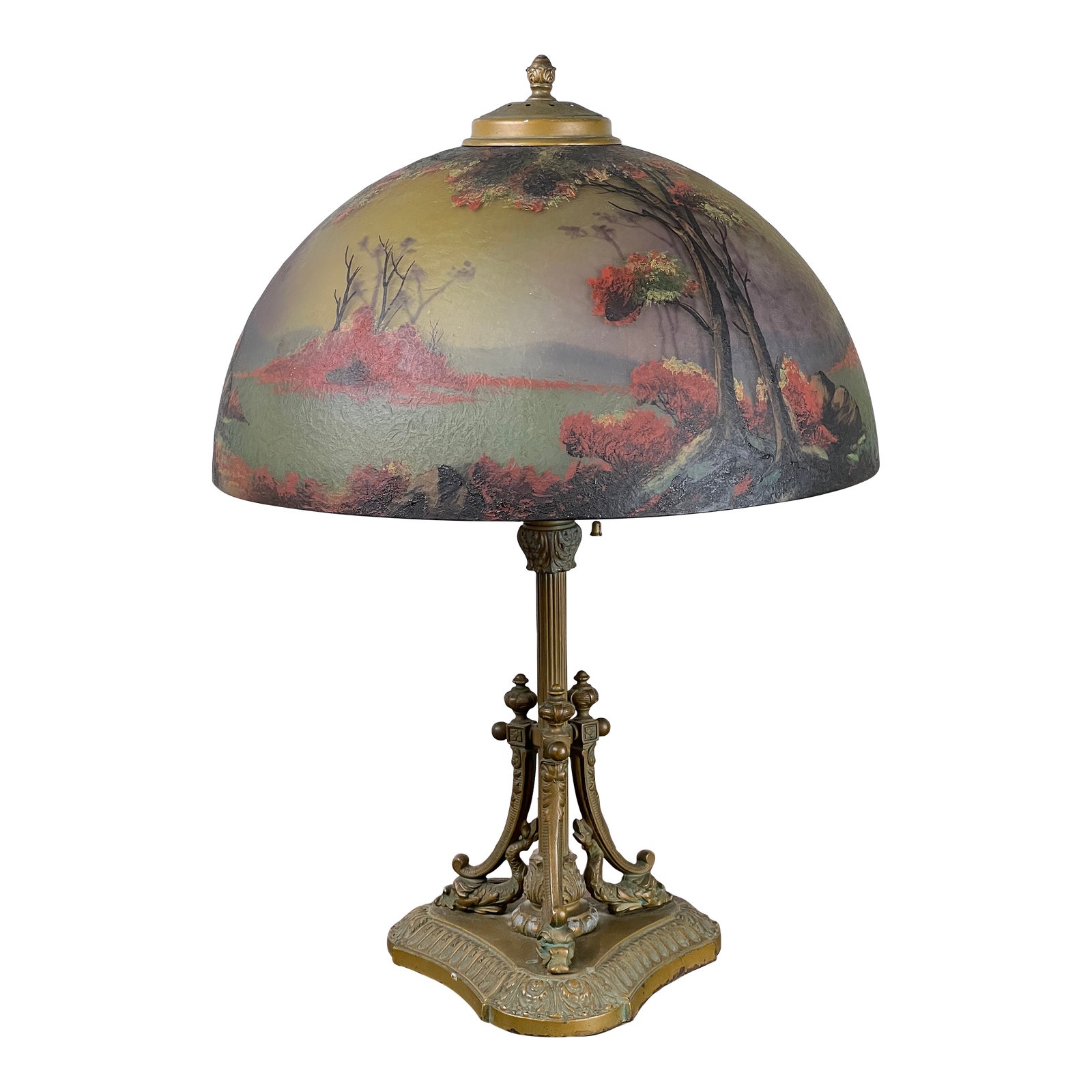 Antique Phoenix School Arts and Crafts Reverse Painted Lamp by