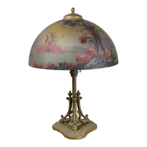 Antique Phoenix School Arts and Crafts Reverse Painted Lamp by Pittsburgh C. 1920