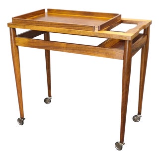Mid-Century Walnut Serving Cart, Czechoslovakia, 1970s For Sale