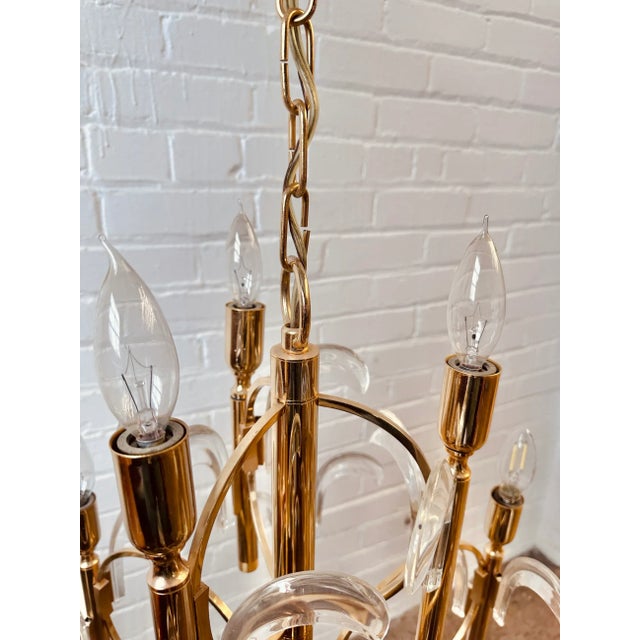 Brass Gaetano Sciolari Brass and Glass Chandelier For Sale - Image 8 of 11