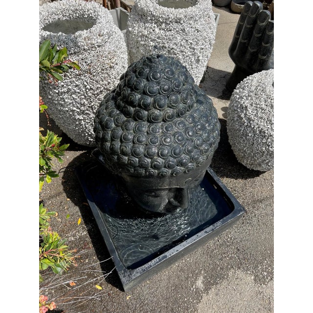 Cast Faux Stone Buddha Head Fountain For Sale - Image 4 of 6