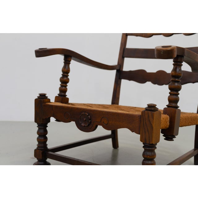 Danish Art Nouveau Lounge Chair in Oak and Papercord, 1930s For Sale - Image 4 of 18