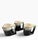 Striking set of three vintage geometric stoneware mugs featuring a distinctive sculptural form with integrated rectangular...