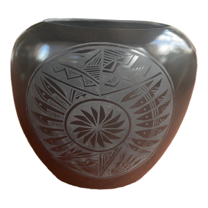 Native American Navajo Marvin Blackmore Black Pottery Oval Vase