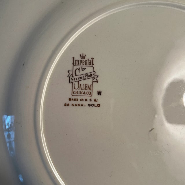Imperial Salem China Dinner Plate With 23 Karat Gold Accents For Sale - Image 4 of 6