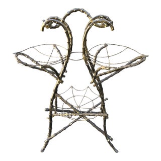 Late 19th Century Gothic Shaped Bamboo Tiered Plant Stand W/Wire Spider Web Holders Painted Black For Sale