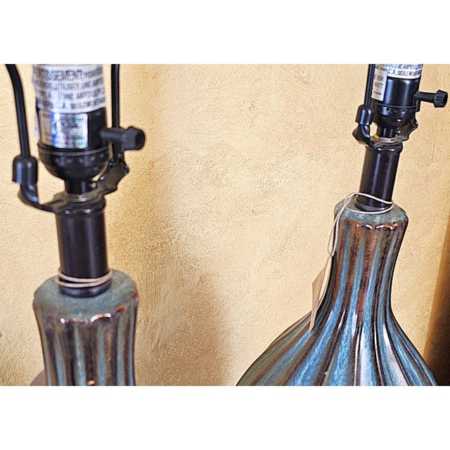 Turquoise Pottery Table Lamps – Mid‑Century Style, 32" - a Pair For Sale - Image 11 of 18