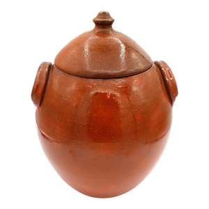 1960-1972 Pumpkin Glazed Double-Handled Lidded Pottery Jar by Ben Owen I