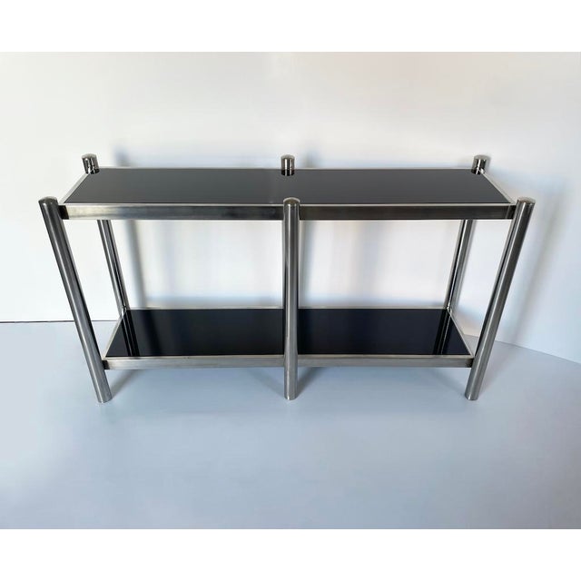 Vintage Console Table in Steel and Black Glass, 1970s For Sale - Image 3 of 8