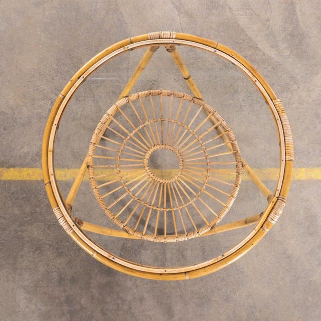 : 1950’s Original Small Round Rattan Table. Good simple French rattan table from the fifties in very good original...