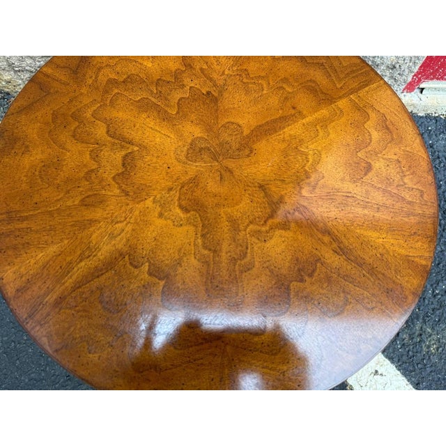 Brown Vintage Regency Style Burled Wood Round Side Table by Drexel For Sale - Image 8 of 12