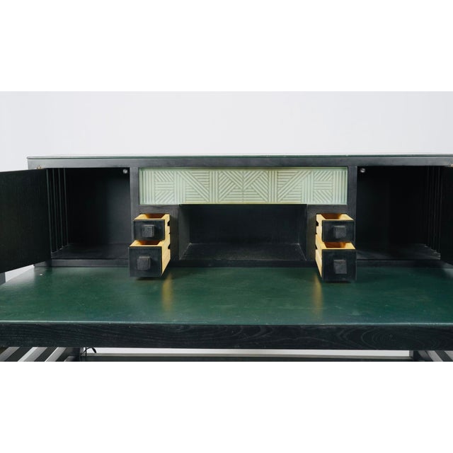Steven Holl for Pace Collection “Illuminator” Desk With Green Leather & Etched Glass, 1980s A striking architectural...