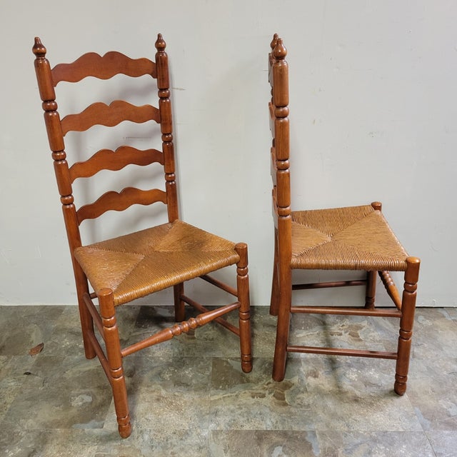 Farmhouse Tell City Rock Maple Ladderback Dining Chairs With Rush Seats-Set of 4 For Sale - Image 3 of 6