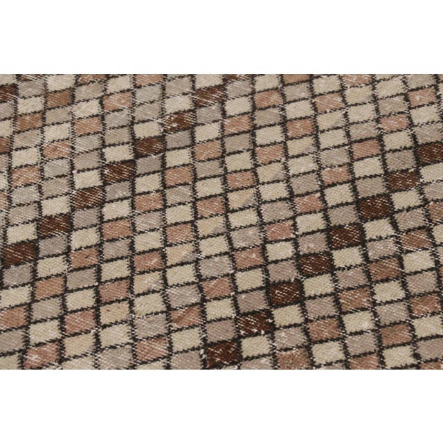 Traditional Vintage Distressed Runner Rug, Beige and Brown Geometric Pattern - Rug & Kilim For Sale - Image 3 of 7