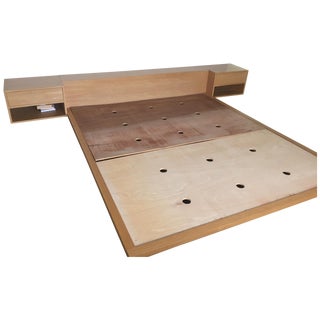 Modern Platform Bed With Attached Side Tables For Sale