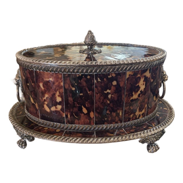 Late 19th Century Faux Tortoiseshell & Silver-Plated Vanity Box - Regency Style For Sale
