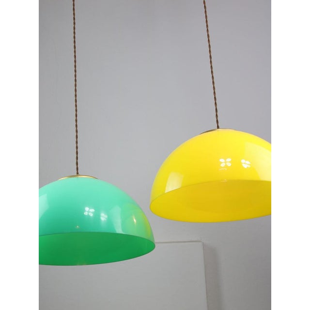 Yellow Vintage Italian Brass and Yellow Acrylic Glass Pendant Lamp For Sale - Image 8 of 14