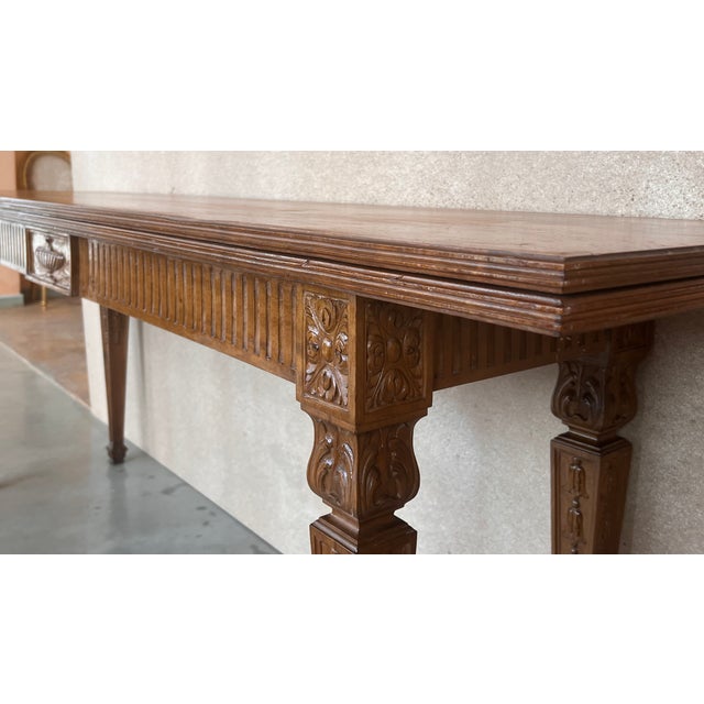 Wood French Louis XVI Style Carved Oak Convertible Console or Dining Table For Sale - Image 7 of 13