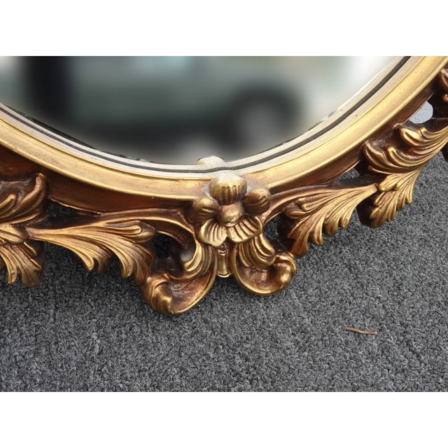 32"Tall Vintage French Provincial Ornate Gold Syroco Style Wall Mantle Mirror For Sale - Image 9 of 13